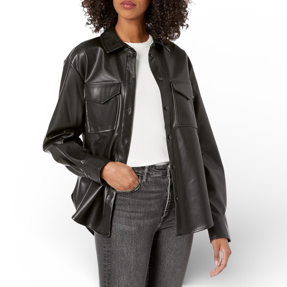 The‎ Drop Lisadnyc Black Faux Leather Utility Shirt Jacket XXS